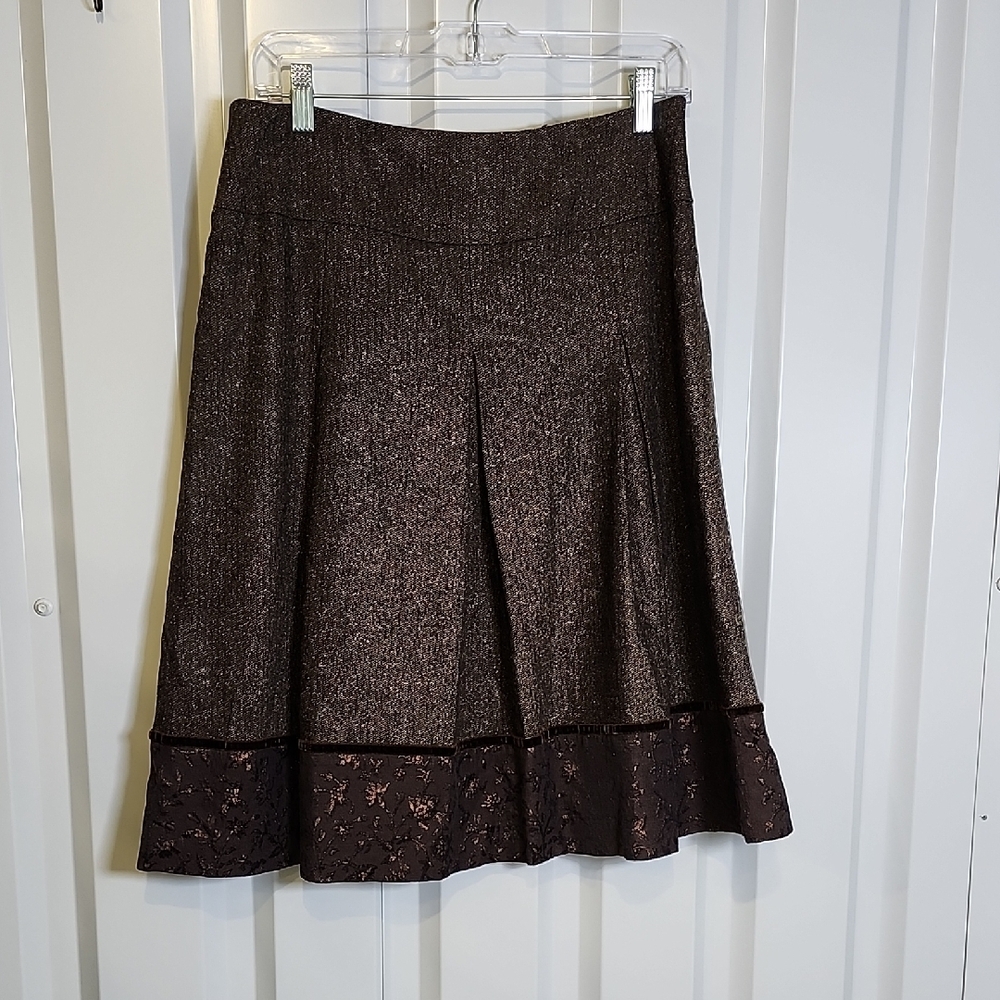 Talbots Vintage Womens Tweed Dark Brown Pleated Wool Silk Blend Skirt Size 8